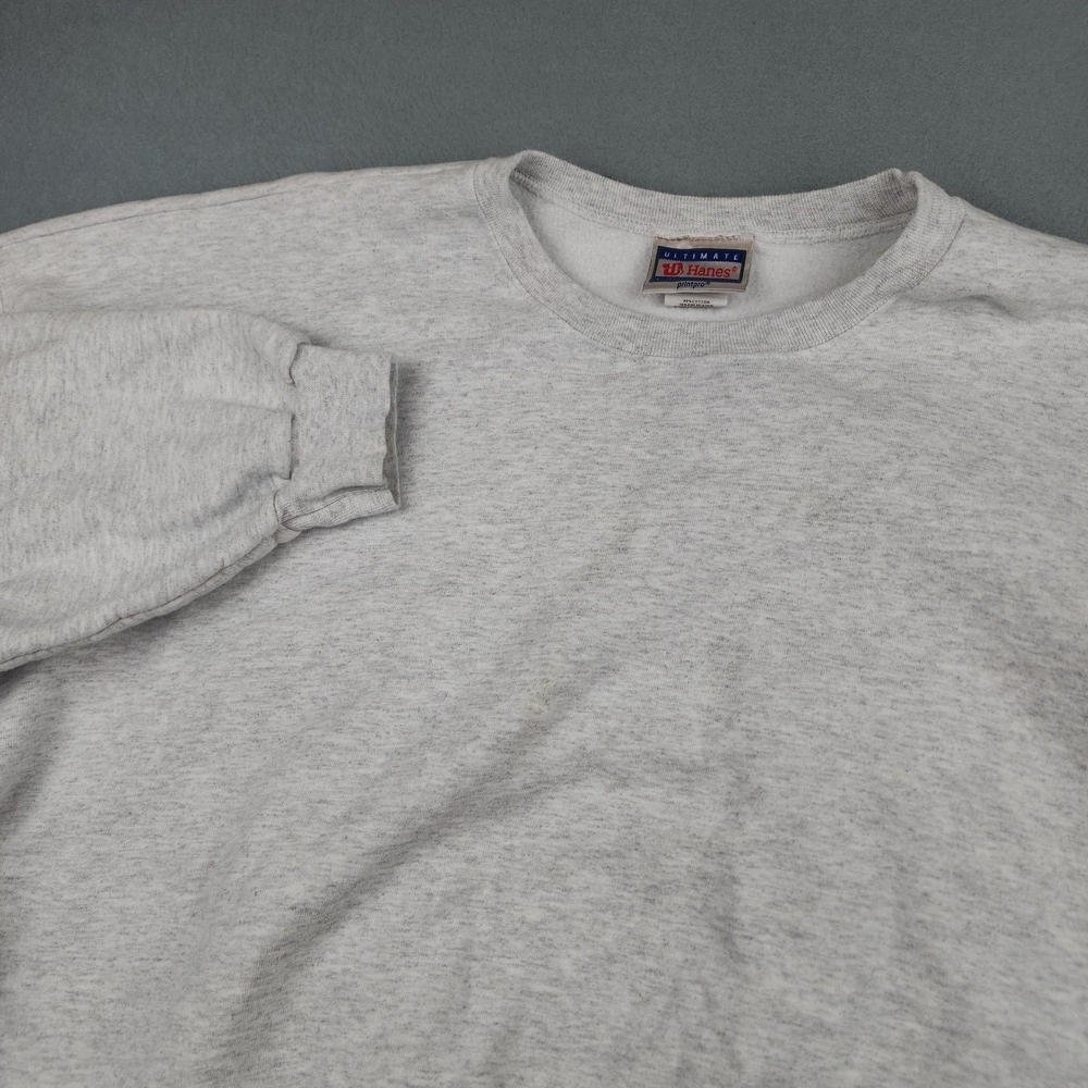 Hanes Sweatshirt Mens 3XL Gray Ultimate Cotton Fleece Crewneck Pullover Y2K